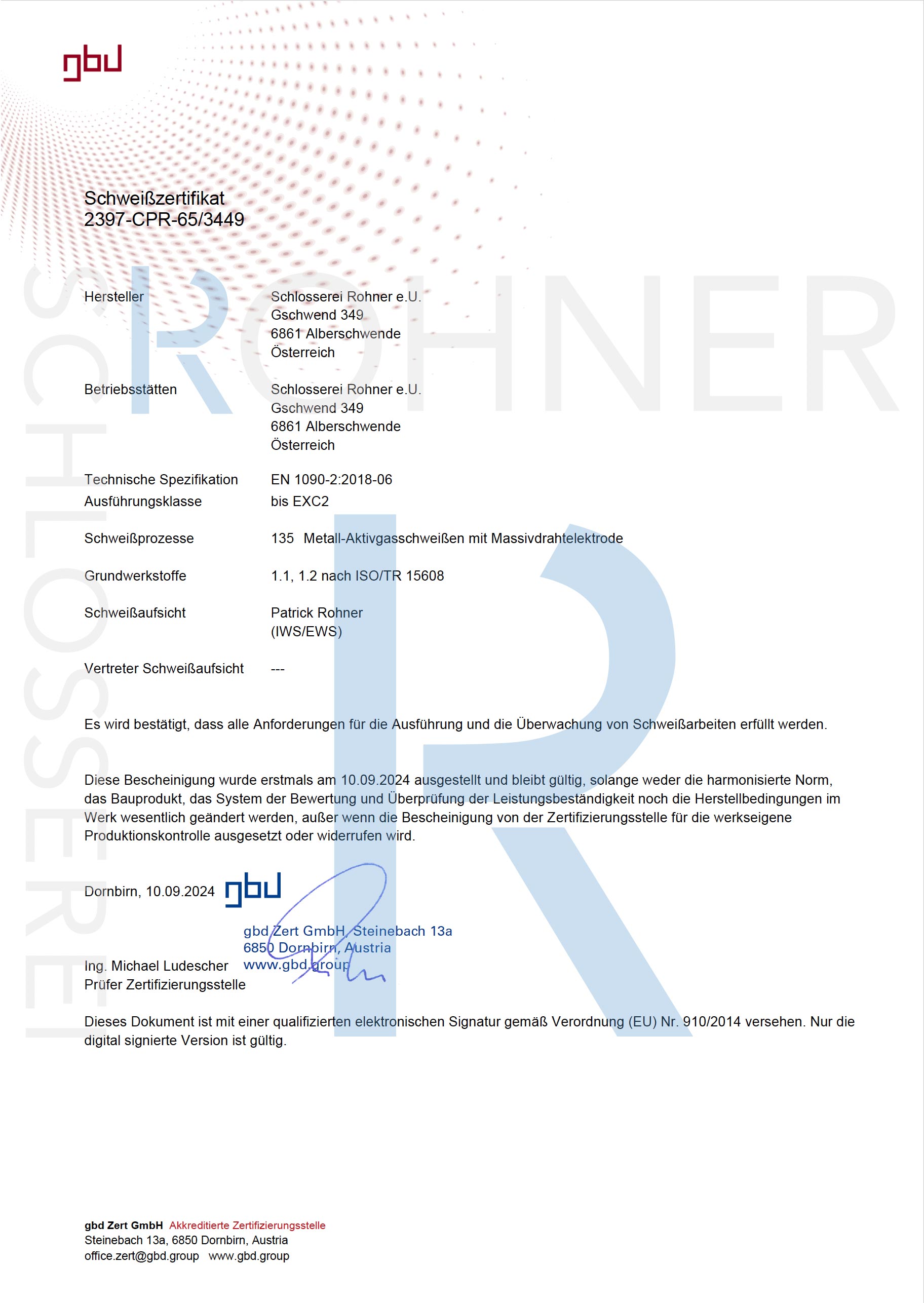 Zeugniss Cornelius Feuerstein